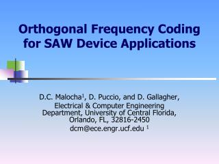 Orthogonal Frequency Coding for SAW Device Applications