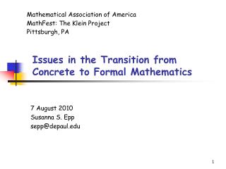 Issues in the Transition from Concrete to Formal Mathematics