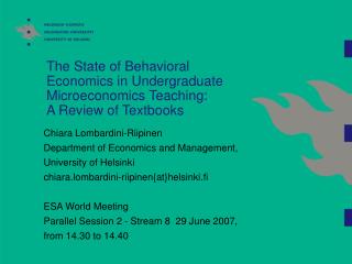 Chiara Lombardini-Riipinen Department of Economics and Management, University of Helsinki