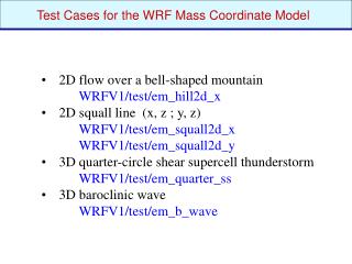 Test Cases for the WRF Mass Coordinate Model