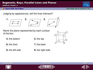 Segments, Rays, Parallel Lines and Planes