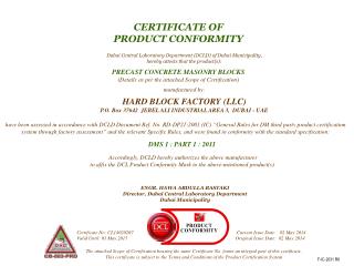 CERTIFICATE OF PRODUCT CONFORMITY