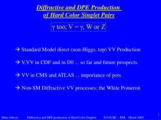 Diffractive and DPE Production of Hard Color Singlet Pairs