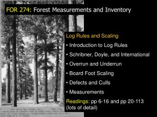 FOR 274: Forest Measurements and Inventory