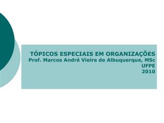 TÓPICOS ESPECIAIS EM ORGANIZAÇÕES Prof. Marcos André Vieira de Albuquerque, MSc UFPE 2010