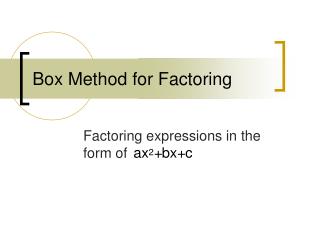 Box Method for Factoring