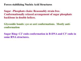 Forces stabilizing Nucleic Acid Structures