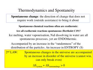 Thermodynamics and Spontaneity