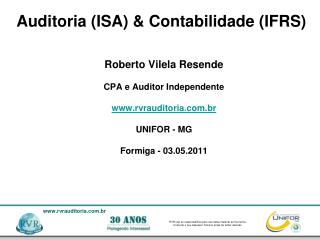 Auditoria (ISA) &amp; Contabilidade (IFRS)