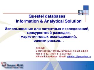 Questel databases Information &amp; Analytical Solution
