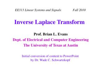 Inverse Laplace Transform