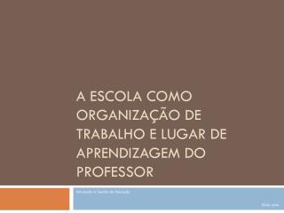 A escola como organização de trabalho e lugar de aprendizagem do professor