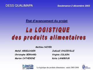 DESS QUALIMAPA Soutenance 2 décembre 2003 État d’avancement du projet Mathieu NOYER Mehdi ABDELKADER		Judicaël CHUZEVILL