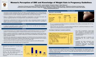 Women ’ s Perception of BMI and Knowledge of Weight Gain in Pregnancy Guidelines
