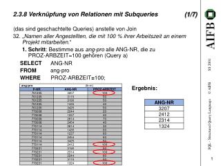 2.3.8 Verknüpfung von Relationen mit Subqueries 	(1/7)