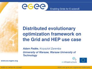 Distributed evolutionary optimization framework on the Grid and HEP use case