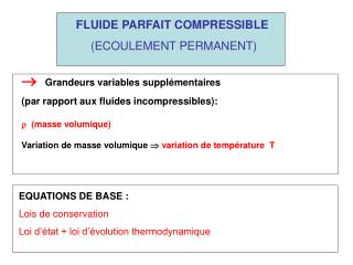 FLUIDE PARFAIT COMPRESSIBLE (ECOULEMENT PERMANENT)