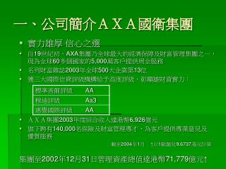 一、公司簡介ＡＸＡ國衛集團