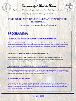 INGEGNERIA NATURALISTICA E MANUTENZIONE DEL TERRITORIO Corso di aggiornamento professionale
