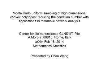 Center for life nanoscience CLNS-IIT, P.le A.Moro 2, 00815, Rome, Italy arXiv, Feb 18, 2014