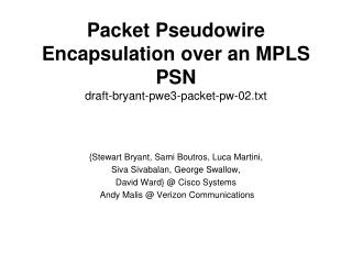 Packet Pseudowire Encapsulation over an MPLS PSN draft-bryant-pwe3-packet-pw-02.txt