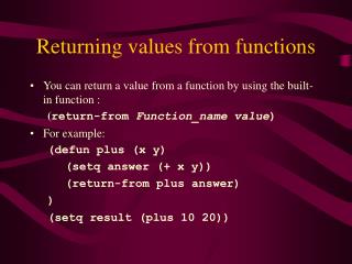 Returning values from functions