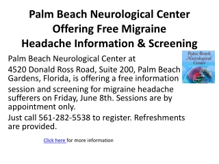 Palm Beach Neurological Center Offering Free Migraine