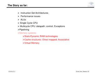 Instruction Set Architectures Performance issues ALUs Single Cycle CPU