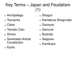 Key Terms – Japan and Feudalism (1)