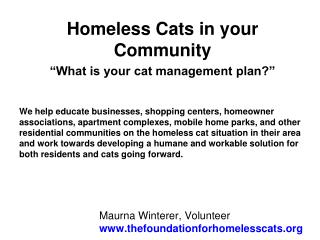 Maurna Winterer, Volunteer thefoundationforhomelesscats