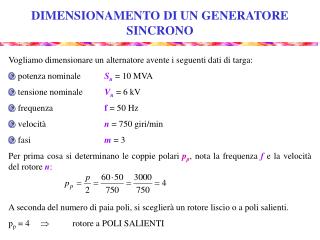 DIMENSIONAMENTO DI UN GENERATORE SINCRONO