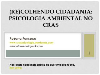 (Re)colhendo cidadania: psicologia ambiental no CRAS