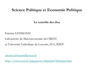 Science Politique et Economie Politique Le contrôle des élus Etienne LEHMANN