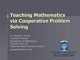 Teaching Mathematics via Cooperative Problem Solving