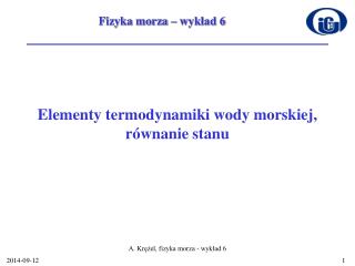 Elementy termodynamiki wody morskiej, równanie stanu