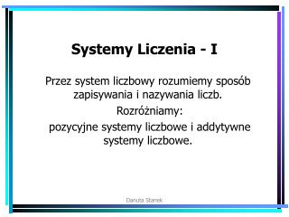 Systemy Liczenia - I