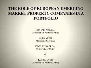 THE ROLE OF EUROPEAN EMERGING MARKET PROPERTY COMPANIES IN A PORTFOLIO