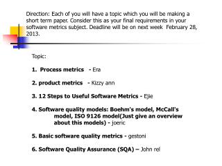 Topic: Process metrics - Era 2. product metrics - Kizzy ann