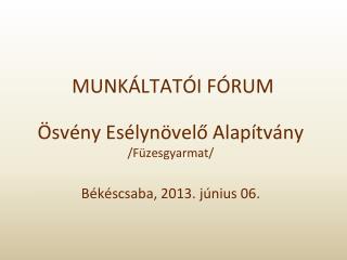 MUNKÁLTATÓI FÓRUM Ösvény Esélynövelő Alapítvány /Füzesgyarmat/ Békéscsaba, 2013. június 06.