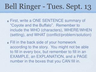 Bell Ringer - Tues. Sept. 13