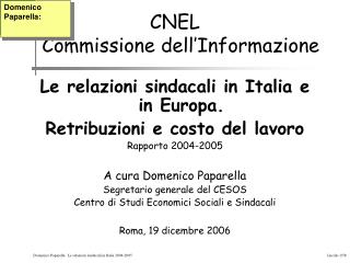 CNEL Commissione dell’Informazione