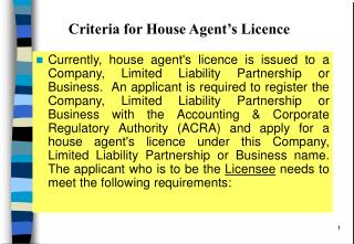 Criteria for House Agent’s Licence