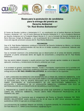 Bases para la postulación de candidatos para la entrega del premio en Derecho Ambiental