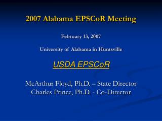 2007 Alabama EPSCoR Meeting February 13, 2007 University of Alabama in Huntsville