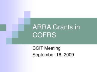 ARRA Grants in COFRS