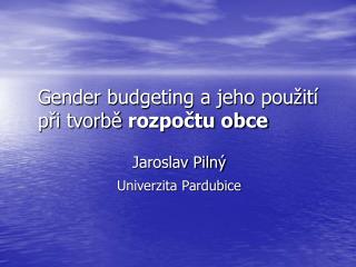 Gender budgeting a jeho použití při tvorbě rozpočtu obce