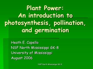 Plant Power: An introduction to photosynthesis, pollination, and germination