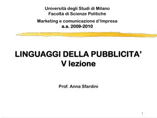 LINGUAGGI DELLA PUBBLICITA’ V lezione