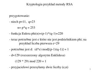 Kryptologia przykład metody RSA