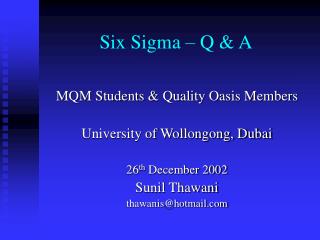 Six Sigma – Q &amp; A